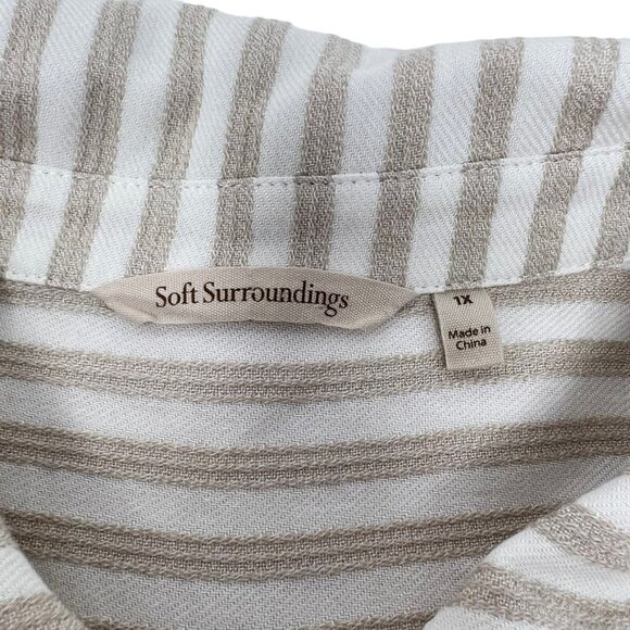 Soft Surroundings Striped Long Sleeve Button Abstract Hem Long Line Top Size 1X - Picture 15 of 16